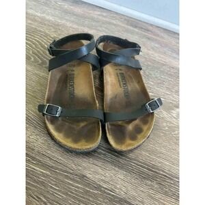 Birkenstock‎ Black Leather Cross Strap Ankle Buckle Sandals Women's Size 37